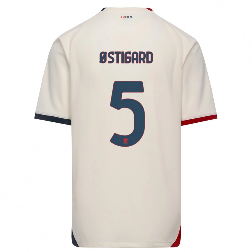 Danxen Barn Leo Østigård #5 Off-White Rød Bortetrøye Drakt Trøye 2026/27 Skjorter T-Skjorte