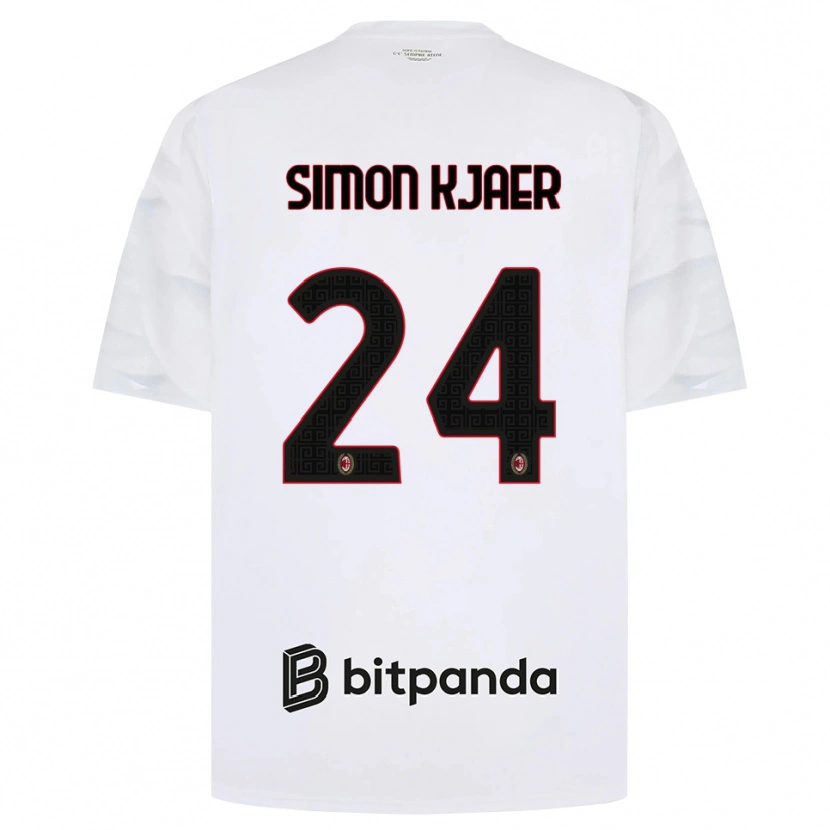 Danxen Barn Simon Kjaer #24 Hvit Rød Svart Bortetrøye Drakt Trøye 2026/27 Skjorter T-Skjorte