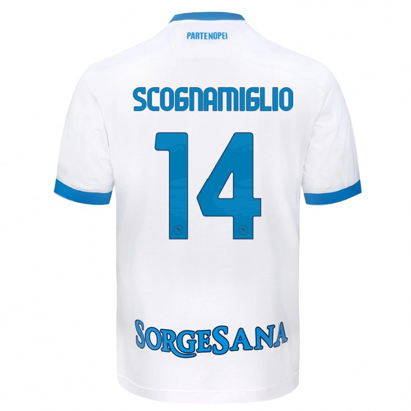 Danxen Barn Fabio Scognamiglio #14 Hvit Himmelblå Bortetrøye Drakt Trøye 2026/27 Skjorter T-Skjorte