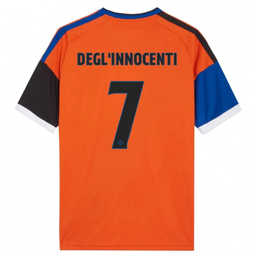 Danxen Barn Tommaso Degl'innocenti #7 Oransje Blå Svart Hvit Bortetrøye Drakt Trøye 2026/27 Skjorter T-Skjorte