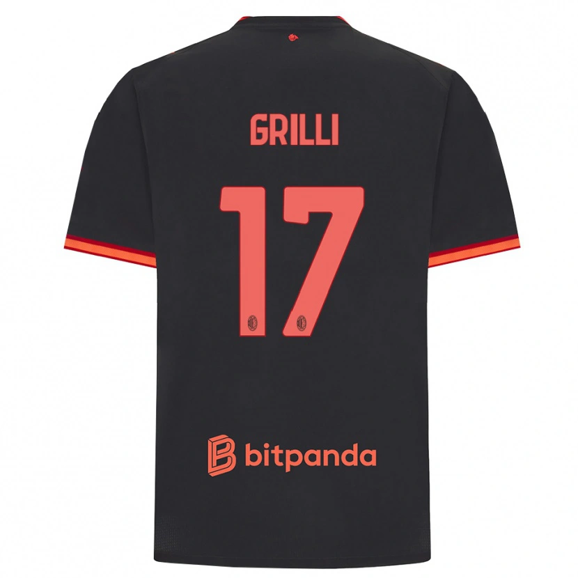 Danxen Barn Federico Grilli #17 Svart Rød Tredje Sett Drakt Trøye 2026/27 Skjorter T-Skjorte