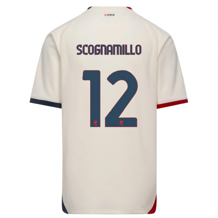 Danxen Mann Andrea Scognamillo #12 Off-White Rød Bortetrøye Drakt Trøye 2026/27 Skjorter T-Skjorte