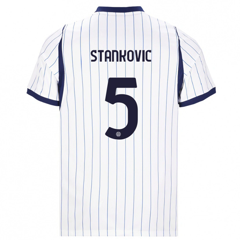 Danxen Mann Aleksandar Stanković #5 Hvit Marineblå Bortetrøye Drakt Trøye 2026/27 Skjorter T-Skjorte