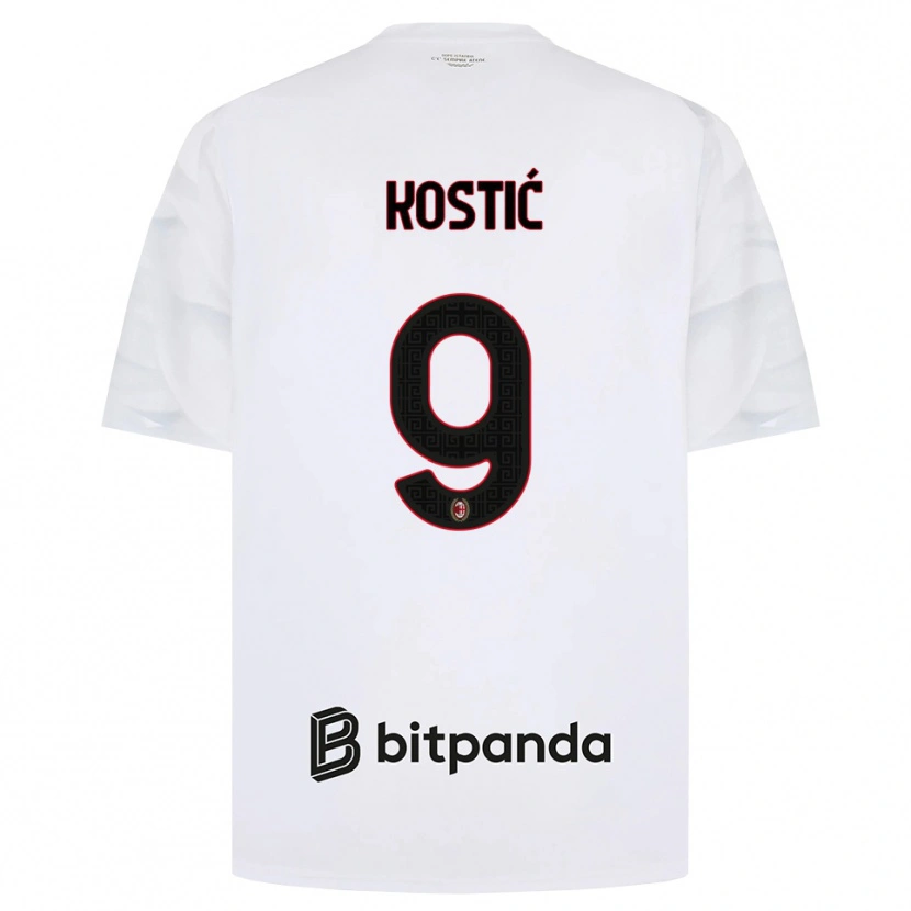 Danxen Mann Andrej Kostić #9 Hvit Rød Svart Bortetrøye Drakt Trøye 2026/27 Skjorter T-Skjorte