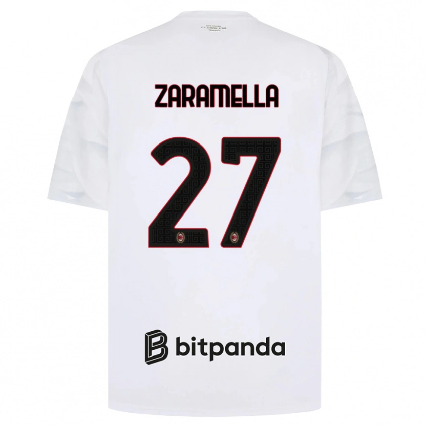 Danxen Mann Mattia Zaramella #27 Hvit Rød Svart Bortetrøye Drakt Trøye 2026/27 Skjorter T-Skjorte