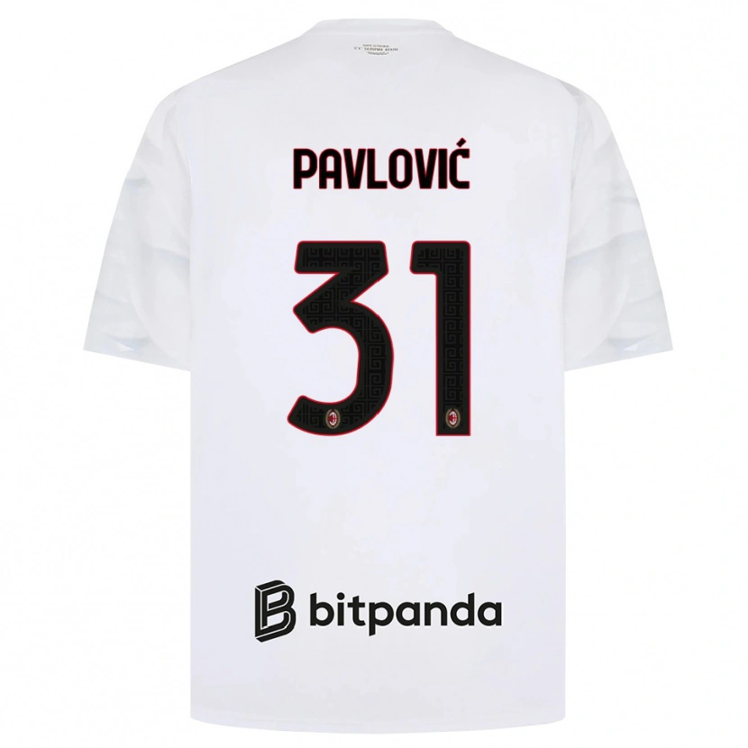 Danxen Mann Strahinja Pavlović #31 Hvit Rød Svart Bortetrøye Drakt Trøye 2026/27 Skjorter T-Skjorte