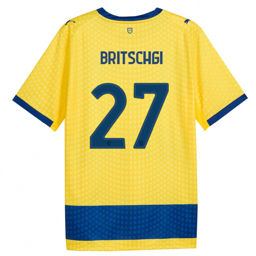 Danxen Mann Sascha Britschgi #27 Gul Blå Svart Bortetrøye Drakt Trøye 2026/27 Skjorter T-Skjorte