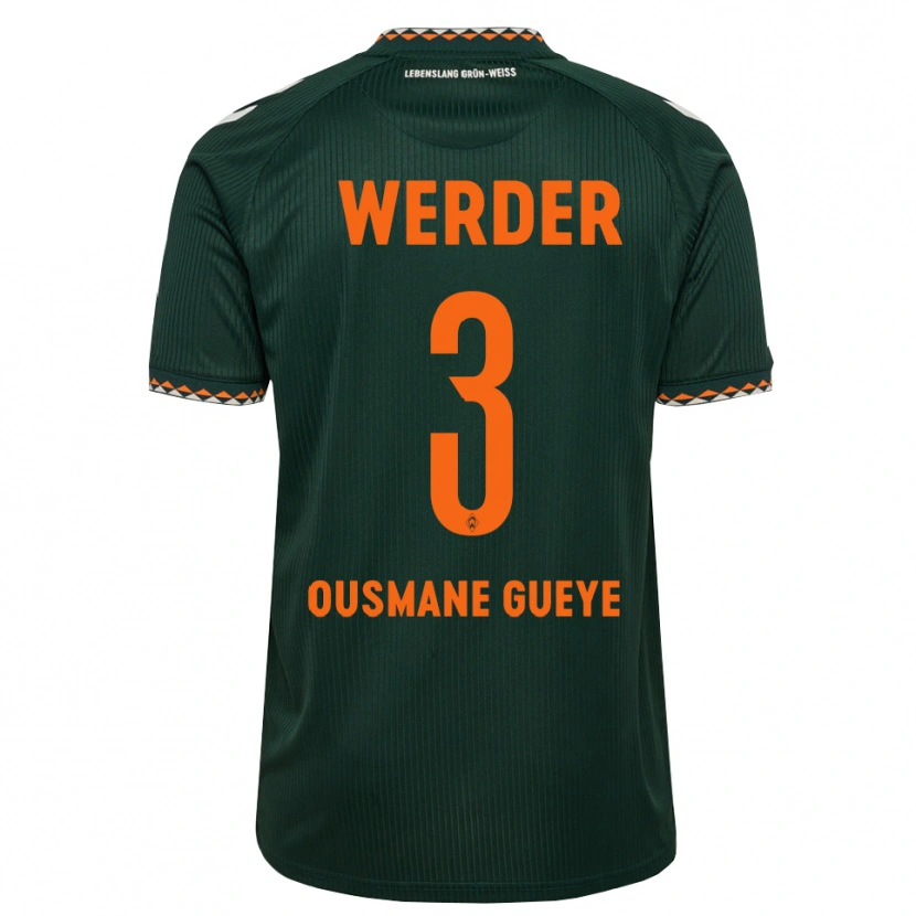 Danxen Mann Papa Ousmane Gueye #3 Mørkegrønn Oransje Hvit Bortetrøye Drakt Trøye 2026/27 Skjorter T-Skjorte