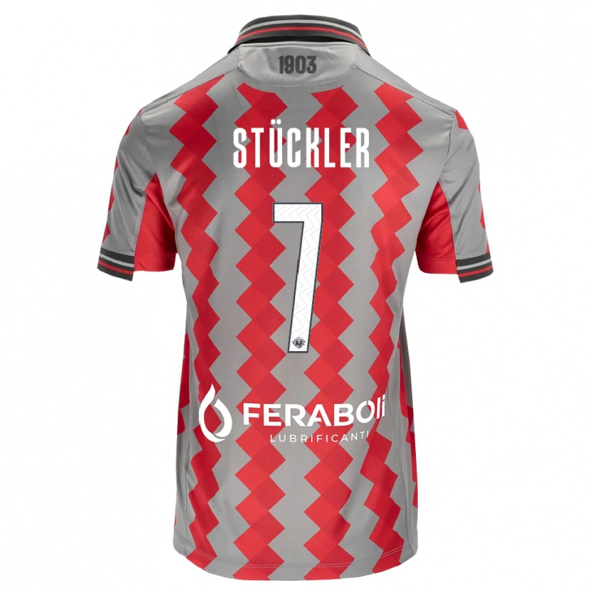 Danxen Dame David Stückler #7 Grå Rød Hvit Hjemmetrøye Drakt Trøye 2026/27 Skjorter T-Skjorte