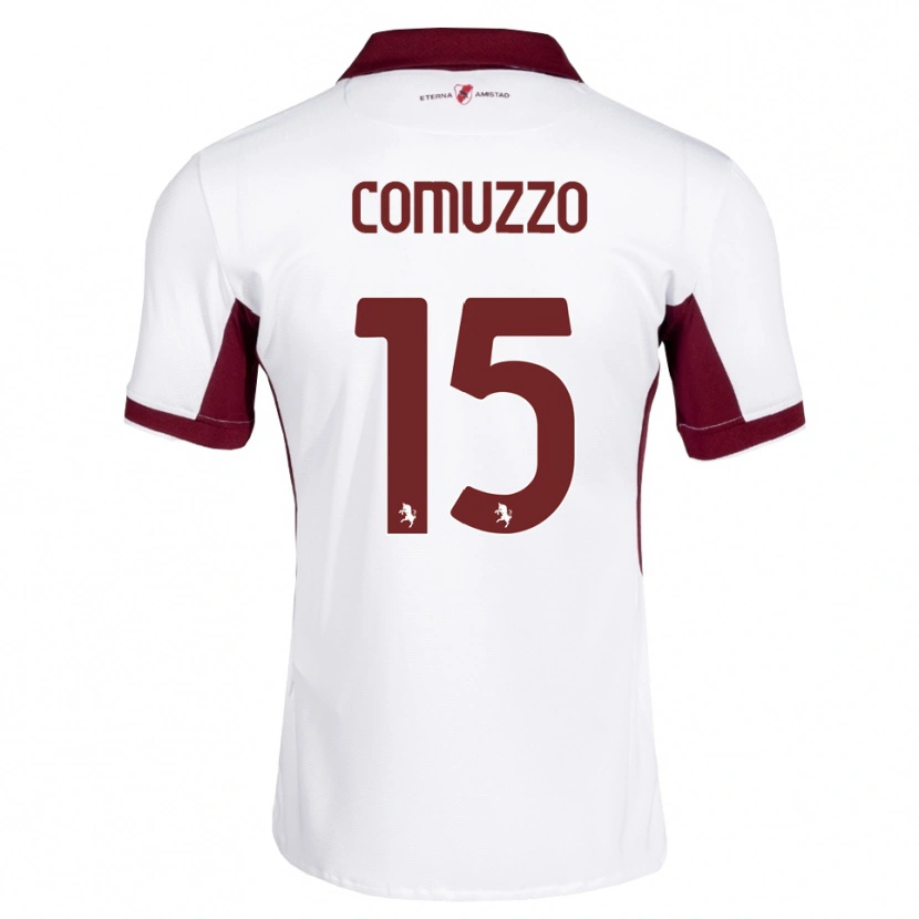 Danxen Dame Pietro Comuzzo #15 Burgunder Hvit Rød Bortetrøye Drakt Trøye 2026/27 Skjorter T-Skjorte