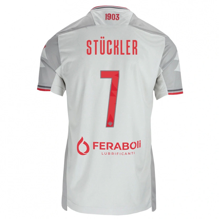Danxen Dame David Stückler #7 Grå Hvit Rød Bortetrøye Drakt Trøye 2026/27 Skjorter T-Skjorte