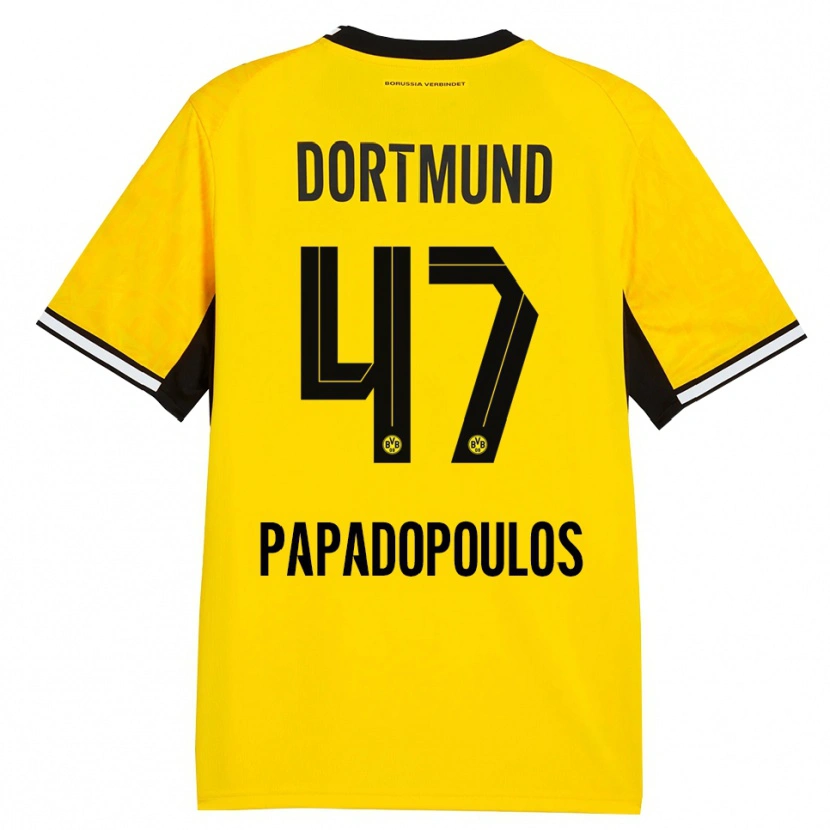 Danxen Barn Antonios Papadopoulos #47 Gul Svart Hvit Hjemmetrøye Drakt Trøye 2026/27 Skjorter T-Skjorte