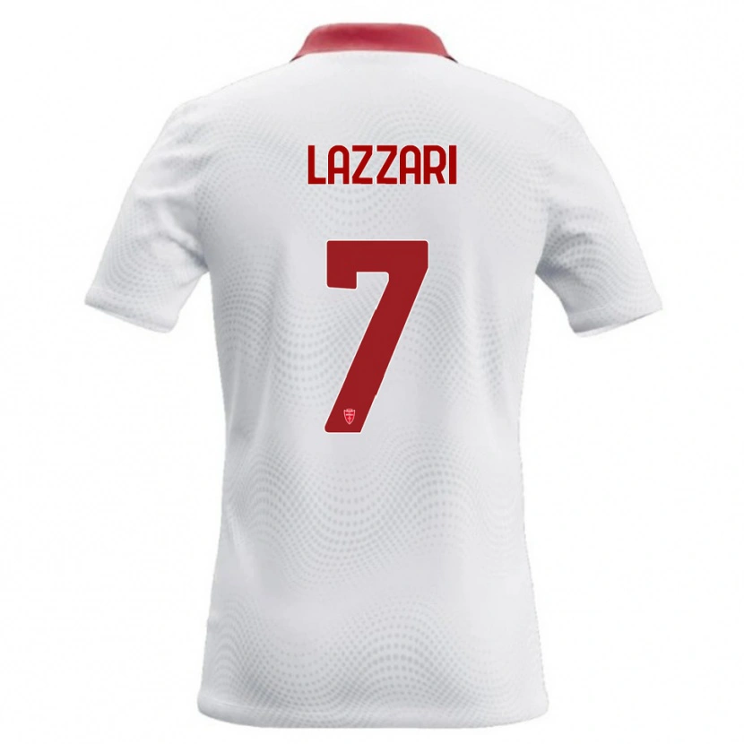 Danxen Mann Matteo Lazzari #7 Hvit Rød Bortetrøye Drakt Trøye 2026/27 Skjorter T-Skjorte