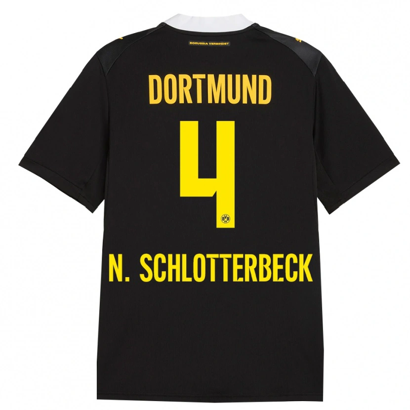 Danxen Dame Nico Schlotterbeck #4 Svart Rød Gul Bortetrøye Drakt Trøye 2026/27 Skjorter T-Skjorte