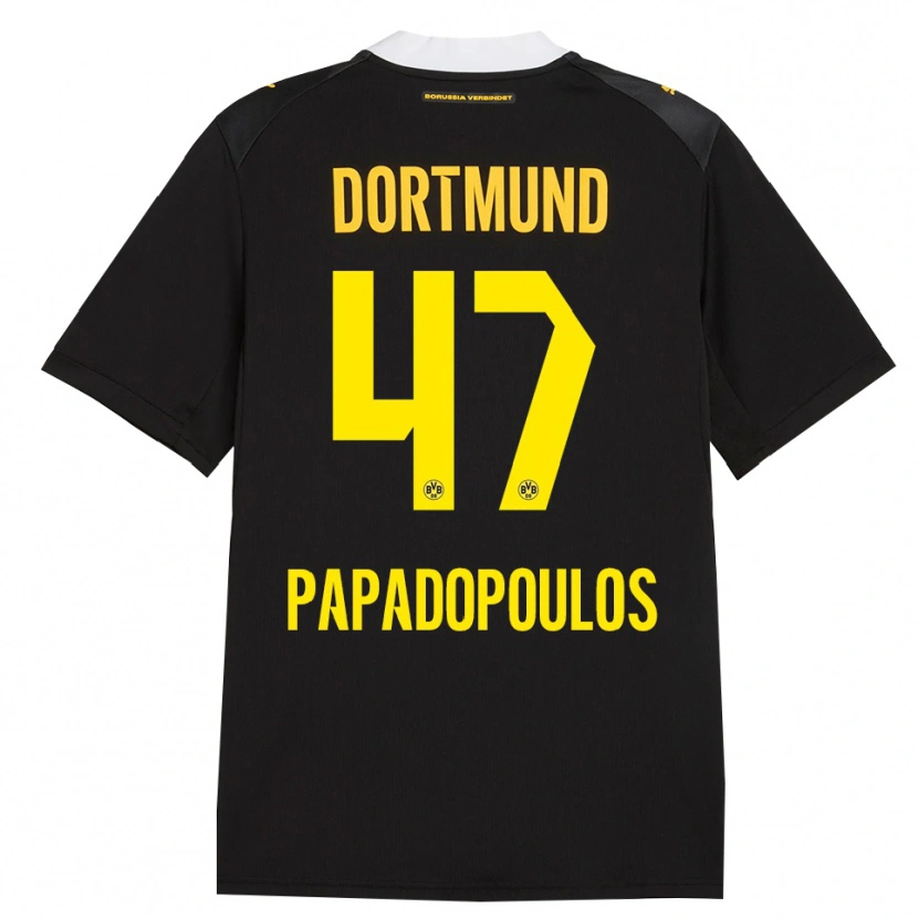 Danxen Dame Antonios Papadopoulos #47 Svart Rød Gul Bortetrøye Drakt Trøye 2026/27 Skjorter T-Skjorte