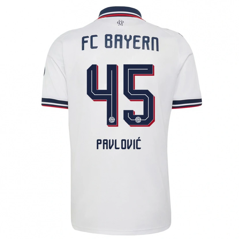 Danxen Dame Aleksandar Pavlovic #45 Hvit Grå Rød Bortetrøye Drakt Trøye 2026/27 Skjorter T-Skjorte