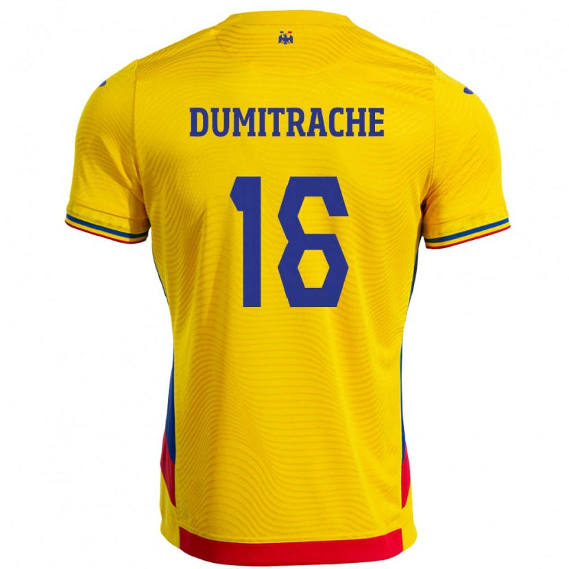 Danxen Barn Romania Valentin Dumitrache #16 Gul Hjemmetrøye Drakt Trøye 24-26 Skjorter T-Skjorte