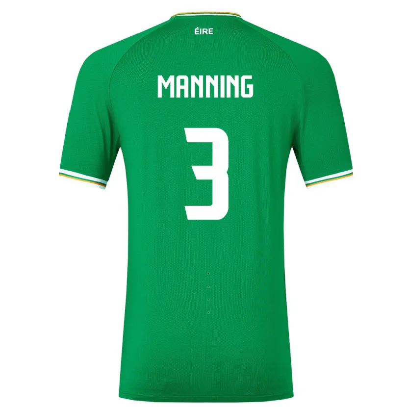Danxen Barn Irland Ryan Manning #3 Grønn Hjemmetrøye Drakt Trøye 24-26 Skjorter T-Skjorte