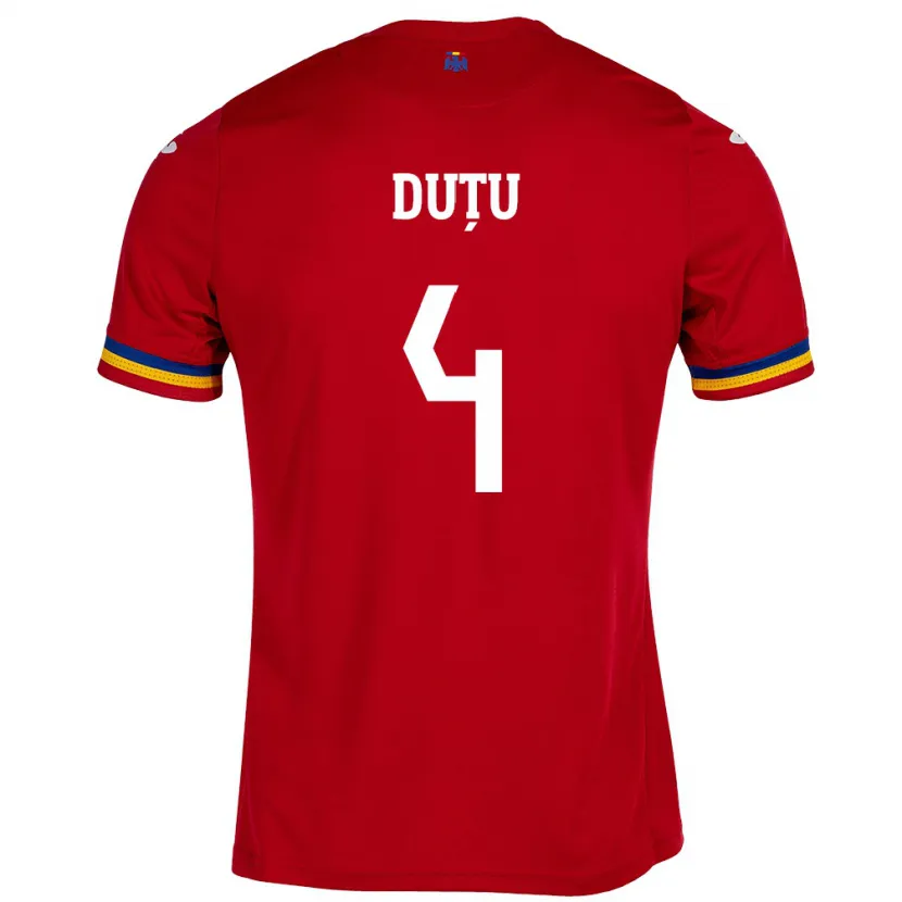Danxen Barn Romania Ștefan Duțu #4 Rød Bortetrøye Drakt Trøye 24-26 Skjorter T-Skjorte