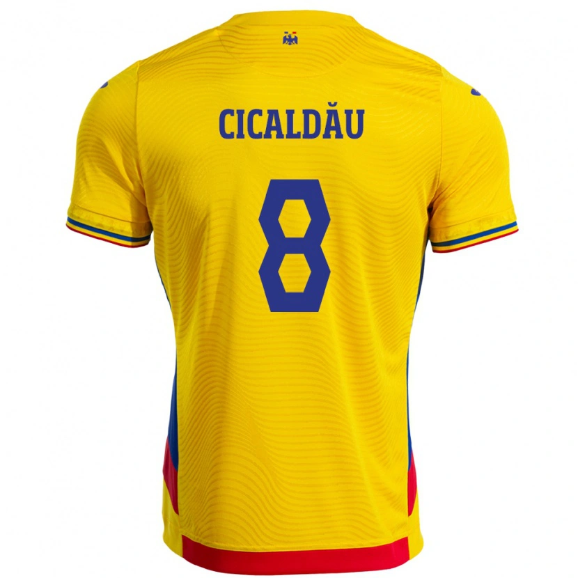 Danxen Mann Romania Alexandru Cicâldău #8 Gul Hjemmetrøye Drakt Trøye 24-26 Skjorter T-Skjorte