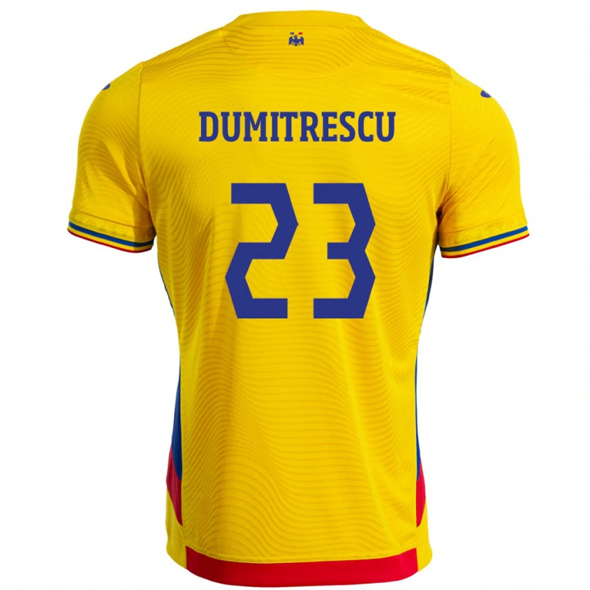 Danxen Mann Romania Andres Dumitrescu #23 Gul Hjemmetrøye Drakt Trøye 24-26 Skjorter T-Skjorte