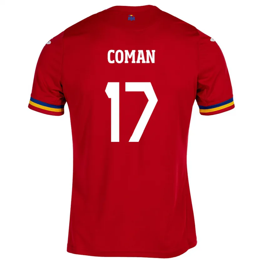 Danxen Mann Romania Florinel Coman #17 Rød Bortetrøye Drakt Trøye 24-26 Skjorter T-Skjorte