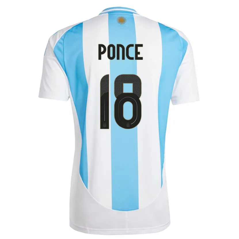 Danxen Barn Argentina Ezequiel Ponce #18 Hvit Blå Hjemmetrøye Drakt Trøye 24-26 Skjorter T-Skjorte
