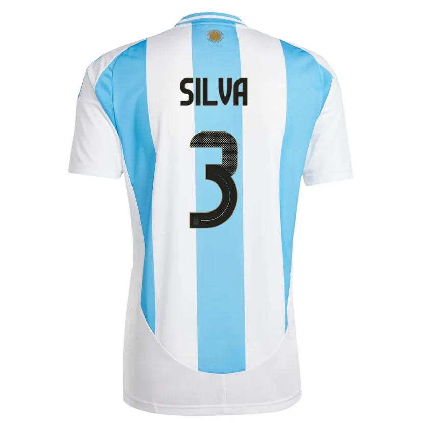 Danxen Barn Argentina Tomas Silva #3 Hvit Blå Hjemmetrøye Drakt Trøye 24-26 Skjorter T-Skjorte