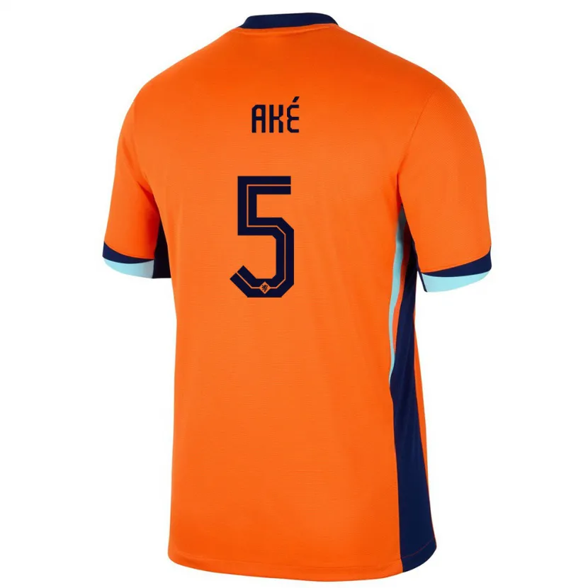 Danxen Barn Nederland Nathan Ake #5 Oransje Hjemmetrøye Drakt Trøye 24-26 Skjorter T-Skjorte