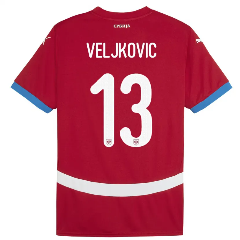 Danxen Barn Serbia Milos Veljkovic #13 Rød Hjemmetrøye Drakt Trøye 24-26 Skjorter T-Skjorte