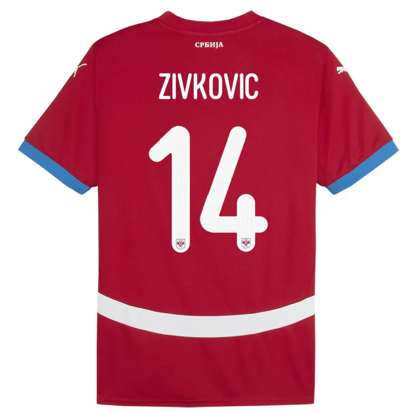 Danxen Barn Serbia Andrija Zivkovic #14 Rød Hjemmetrøye Drakt Trøye 24-26 Skjorter T-Skjorte