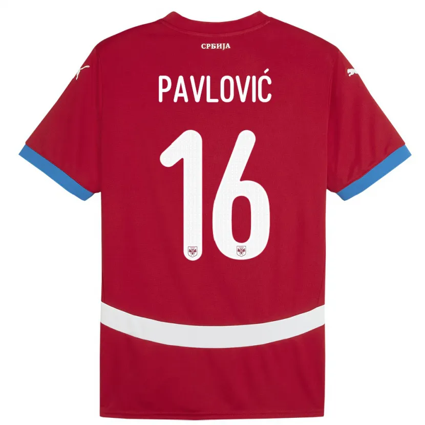 Danxen Barn Serbia Sara Pavlovic #16 Rød Hjemmetrøye Drakt Trøye 24-26 Skjorter T-Skjorte