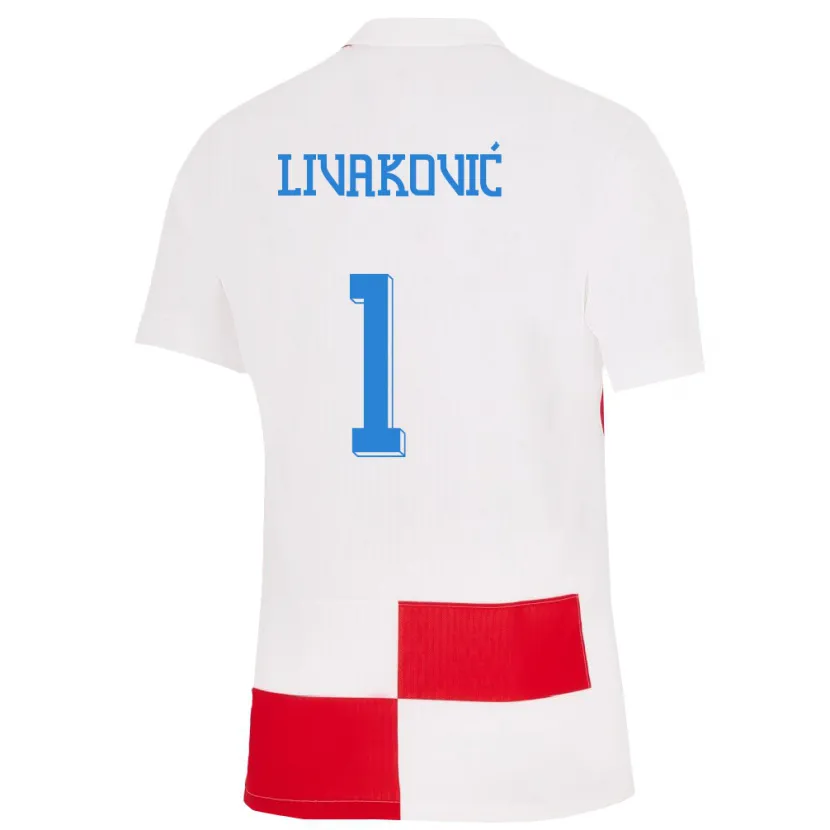 Danxen Barn Kroatia Dominik Livakovic #1 Hvit Rød Hjemmetrøye Drakt Trøye 24-26 Skjorter T-Skjorte
