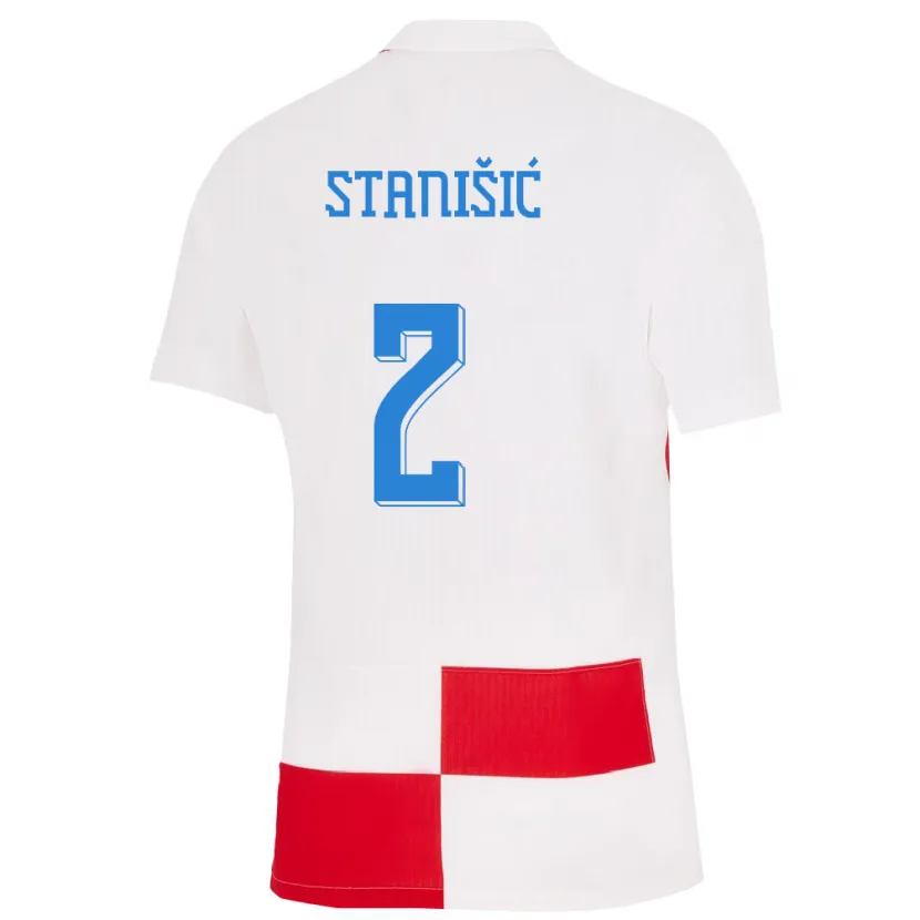 Danxen Barn Kroatia Josip Stanisic #2 Hvit Rød Hjemmetrøye Drakt Trøye 24-26 Skjorter T-Skjorte