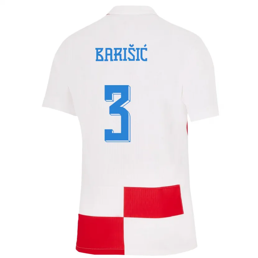 Danxen Barn Kroatia Borna Barisic #3 Hvit Rød Hjemmetrøye Drakt Trøye 24-26 Skjorter T-Skjorte