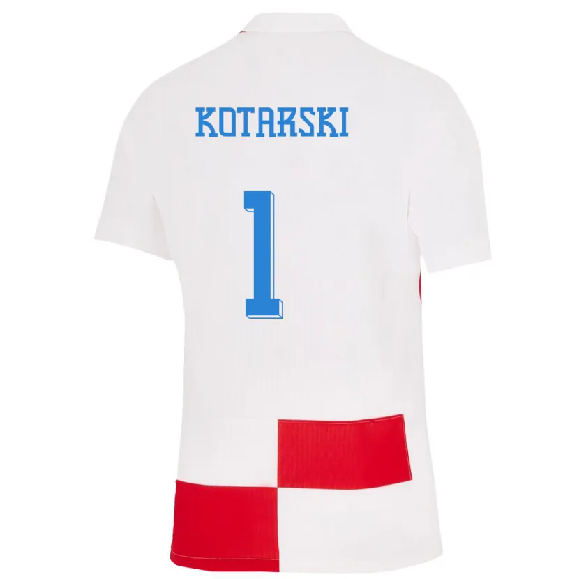 Danxen Barn Kroatia Dominik Kotarski #1 Hvit Rød Hjemmetrøye Drakt Trøye 24-26 Skjorter T-Skjorte