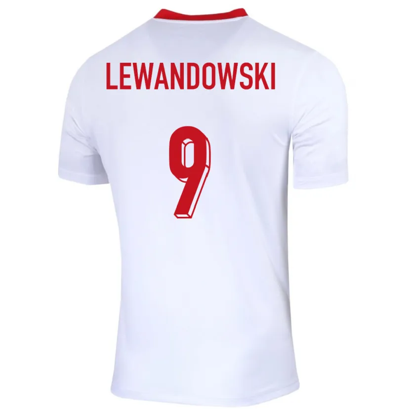 Danxen Barn Polen Robert Lewandowski #9 Hvit Hjemmetrøye Drakt Trøye 24-26 Skjorter T-Skjorte