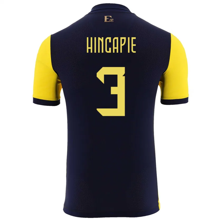 Danxen Barn Ecuador Piero Hincapie #3 Gul Hjemmetrøye Drakt Trøye 24-26 Skjorter T-Skjorte