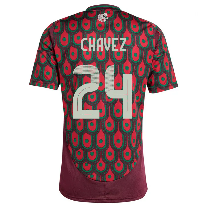 Danxen Barn Mexico Luis Chavez #24 Rødbrun Hjemmetrøye Drakt Trøye 24-26 Skjorter T-Skjorte