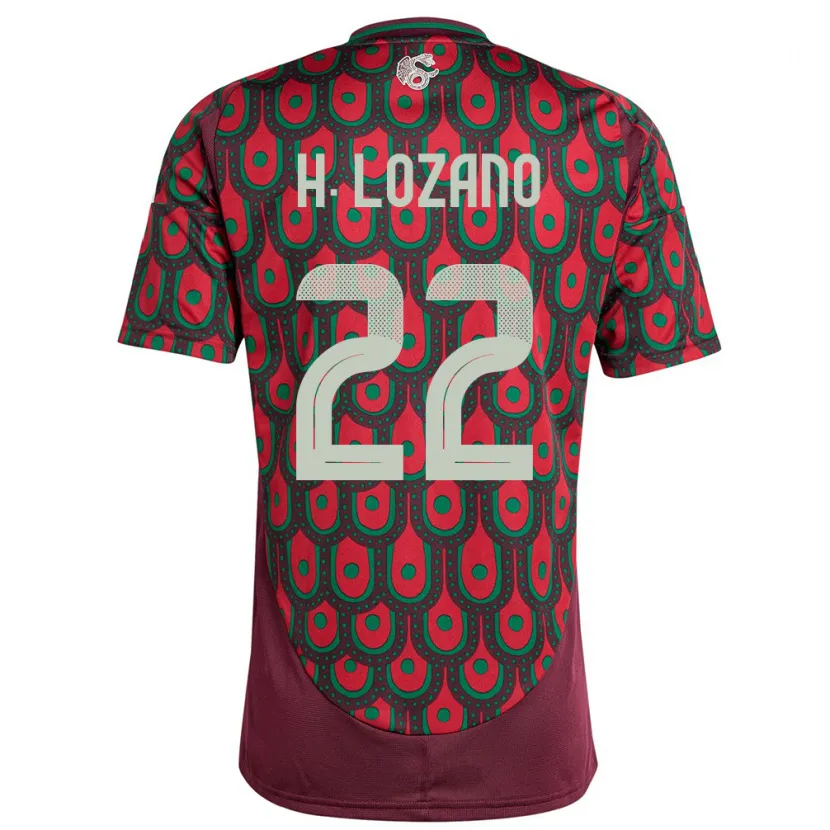 Danxen Barn Mexico Hirving Lozano #22 Rødbrun Hjemmetrøye Drakt Trøye 24-26 Skjorter T-Skjorte
