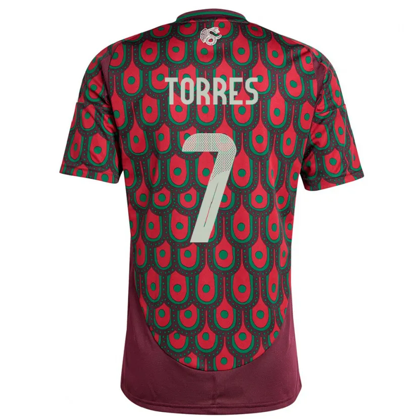 Danxen Barn Mexico Christian Torres #7 Rødbrun Hjemmetrøye Drakt Trøye 24-26 Skjorter T-Skjorte