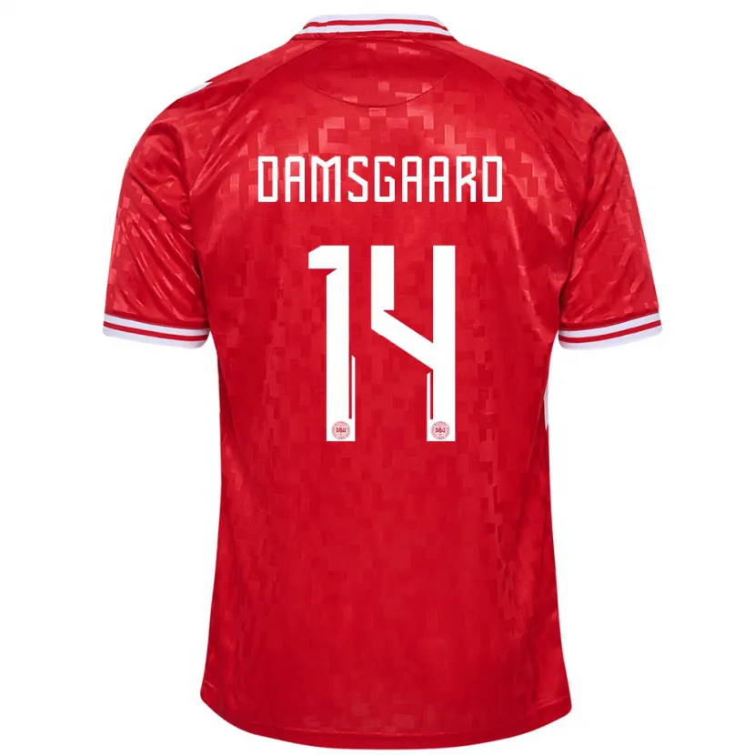 Danxen Barn Danmark Mikkel Damsgaard #14 Rød Hjemmetrøye Drakt Trøye 24-26 Skjorter T-Skjorte