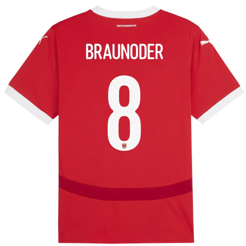 Danxen Barn Østerrike Matthias Braunöder #8 Rød Hjemmetrøye Drakt Trøye 24-26 Skjorter T-Skjorte