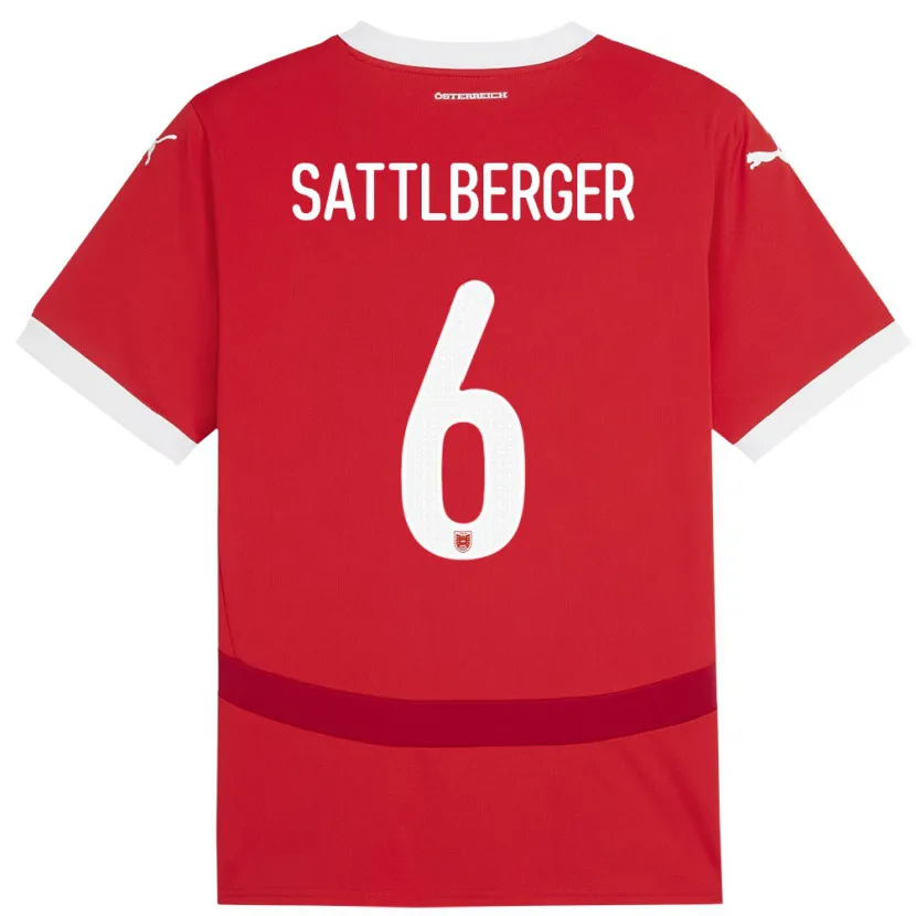 Danxen Barn Østerrike Nikolas Sattlberger #6 Rød Hjemmetrøye Drakt Trøye 24-26 Skjorter T-Skjorte
