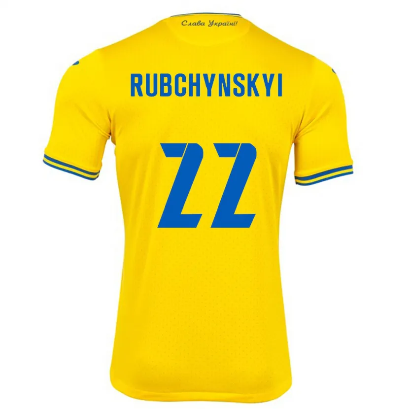 Danxen Barn Ukraina Valentyn Rubchynskyi #22 Gul Hjemmetrøye Drakt Trøye 24-26 Skjorter T-Skjorte
