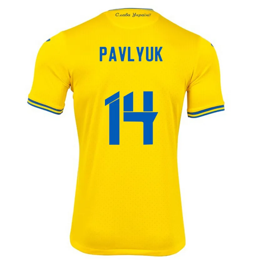 Danxen Barn Ukraina Yevgen Pavlyuk #14 Gul Hjemmetrøye Drakt Trøye 24-26 Skjorter T-Skjorte