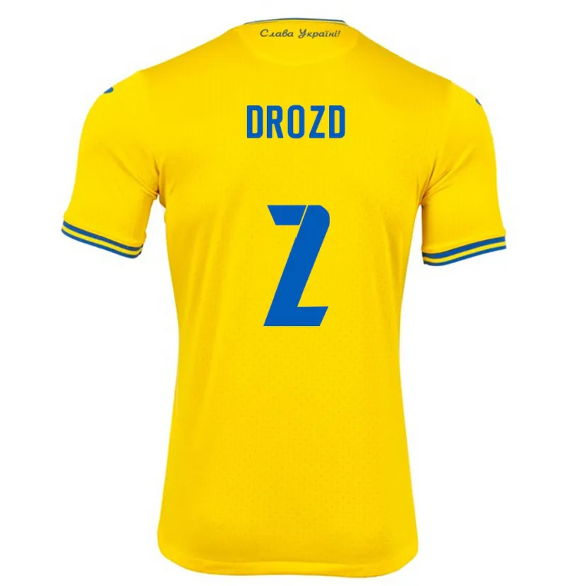 Danxen Barn Ukraina Anton Drozd #2 Gul Hjemmetrøye Drakt Trøye 24-26 Skjorter T-Skjorte
