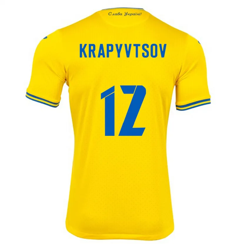 Danxen Barn Ukraina Vladyslav Krapyvtsov #12 Gul Hjemmetrøye Drakt Trøye 24-26 Skjorter T-Skjorte