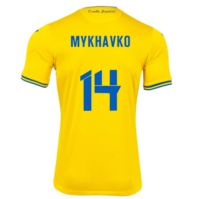 Danxen Barn Ukraina Taras Mykhavko #14 Gul Hjemmetrøye Drakt Trøye 24-26 Skjorter T-Skjorte