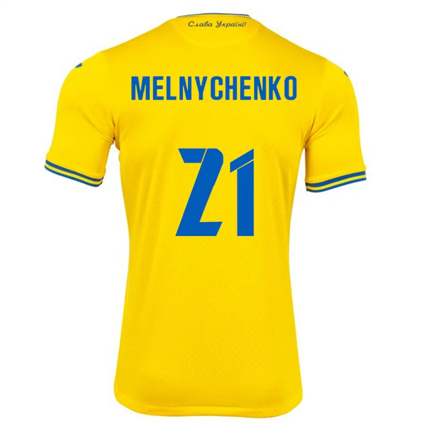 Danxen Barn Ukraina Maksym Melnychenko #21 Gul Hjemmetrøye Drakt Trøye 24-26 Skjorter T-Skjorte